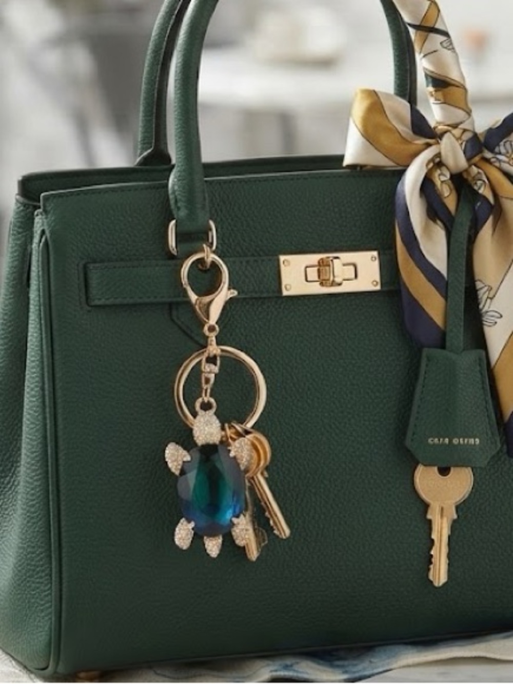 NWT True Form Blue & Green Crystal Handbag Charm Keychain Gold /Rhinestone